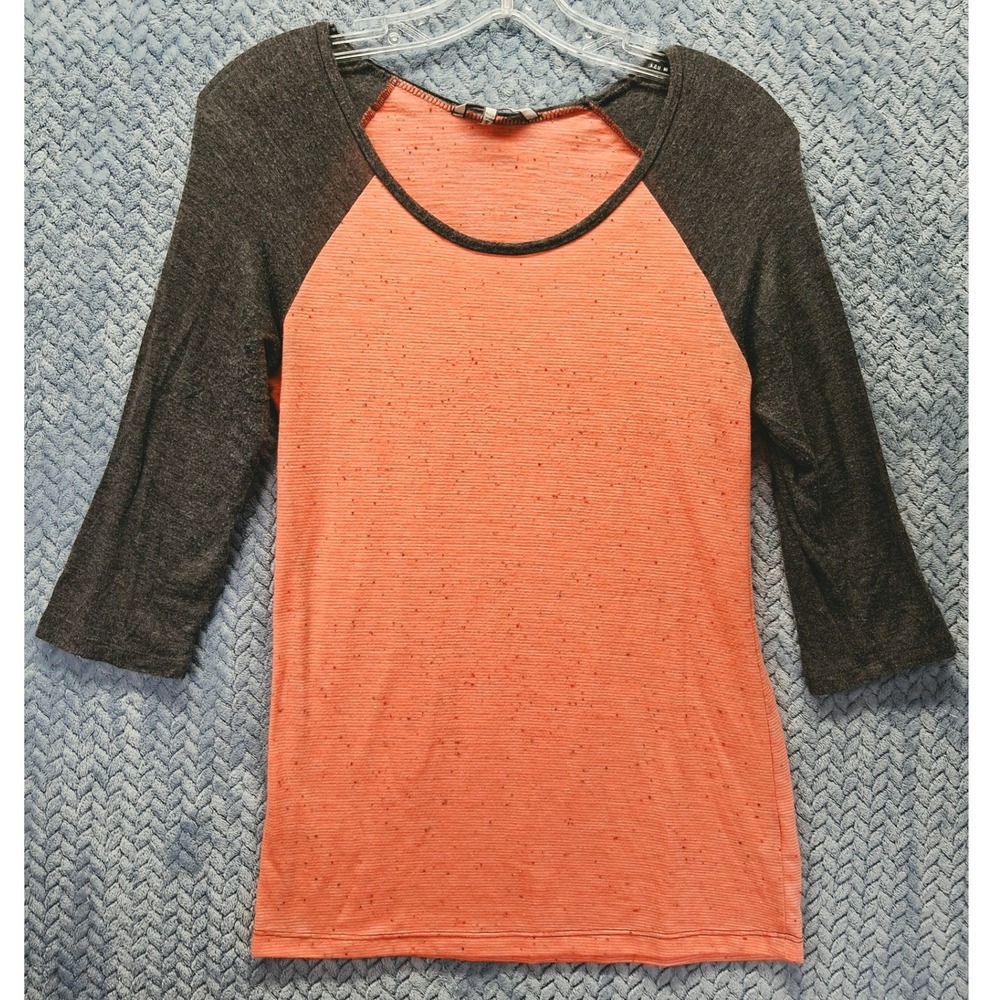 BKE Womens Orange Gray Marled Raglan 3/4 Sleeve Baseball Tee Shirt Small BK641